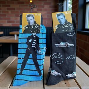 Elvis Crew Socks 2‑Pack • Jailhouse Rock Pattern • Pink Cadillac Flair •Unisex